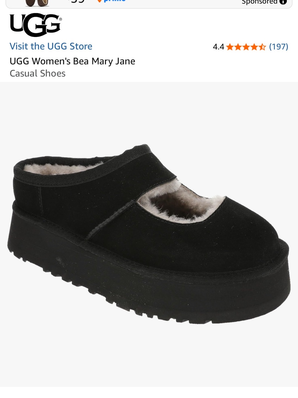 UGG Women's Black Bea Mary Jane Shearling-Lined Mule